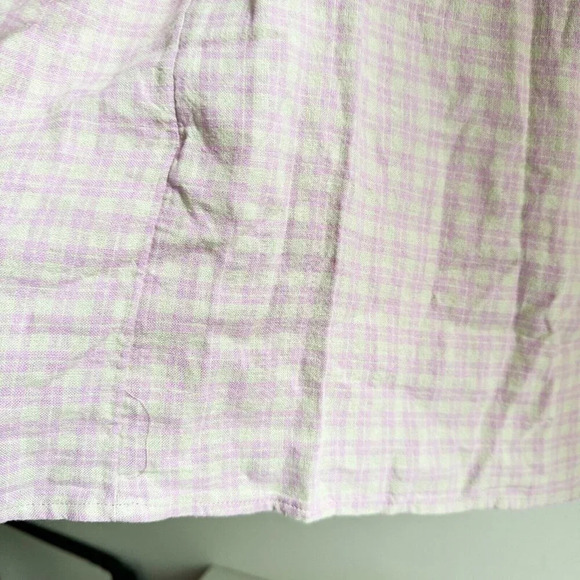Madewell Pink Plaid Linen Blend Puff Sleeve Summer Top Blouse 3X - Picture 8 of 10